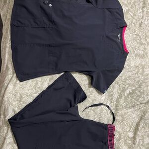 Black Scrub Set with Pink Accents